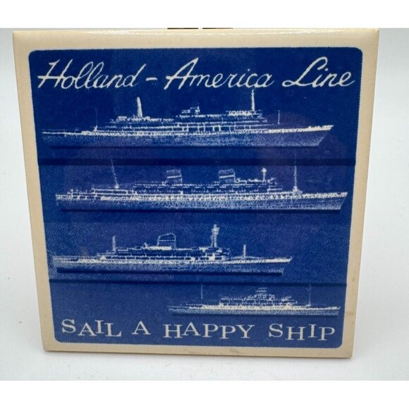 Holland America Line Blue & White 4×4 Tile Sail A Happy Ship - Picture 1 of 4